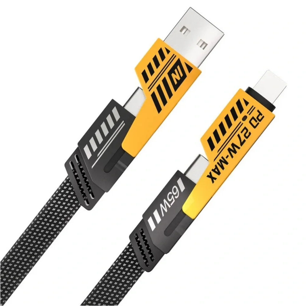 🆕4-in-1 USB TYPEC 6FT Cable 65W Fast Charging Flat Braided Anti-Tangle Universal